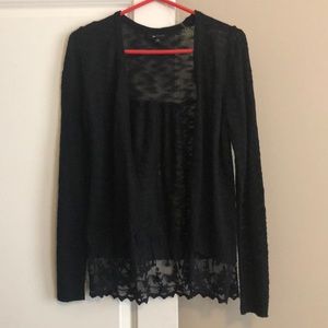 cute black cardigan with lace fringe !!